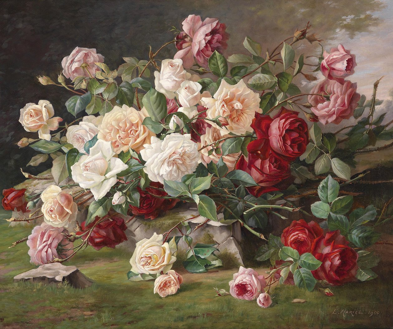 Naturaleza muerta con rosas de E. Hariel