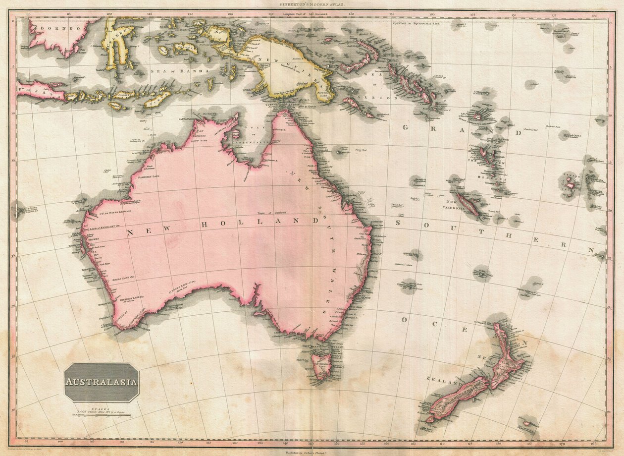 Mapa de Australia y el Pacífico Suroeste de John Pinkerton, 1818 de E. J. Pinkerton