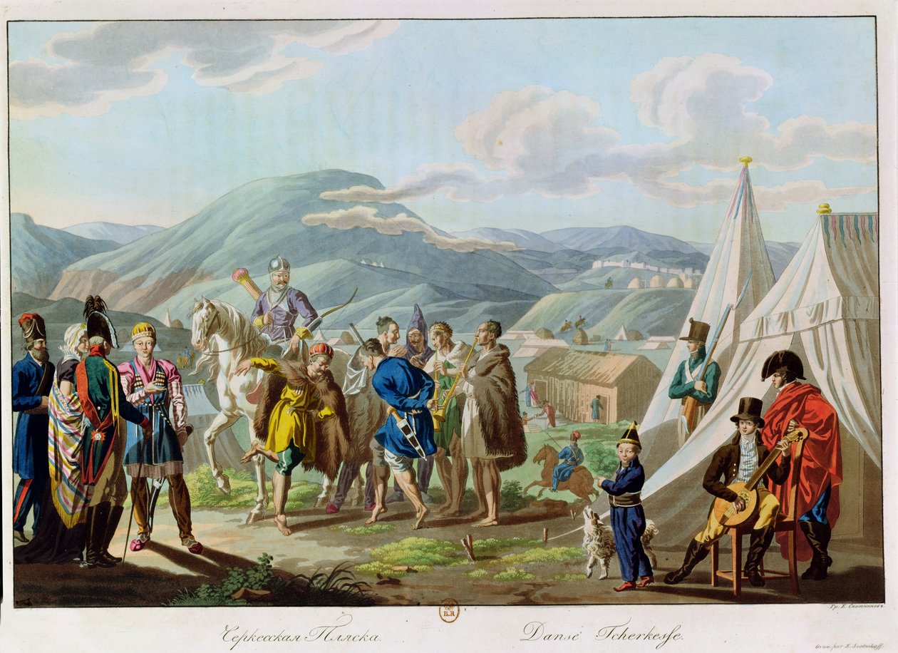 Una Danza Tcherkesse, grabado por Scotnikov, 1813 de E. Korneyev