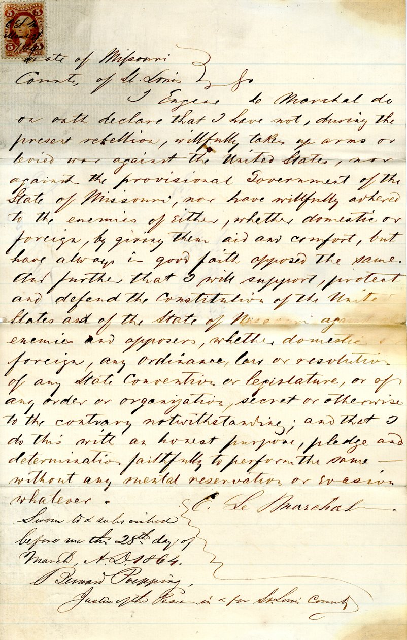 Jura lealtad al Gobierno de los Estados Unidos y al Estado de Missouri de E. LeMarchal