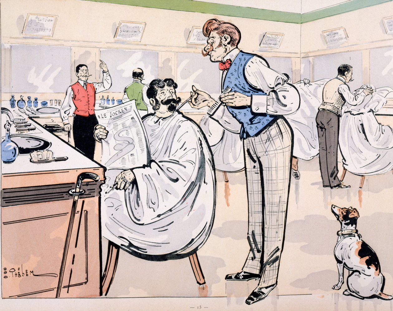 En la barbería leyendo 
