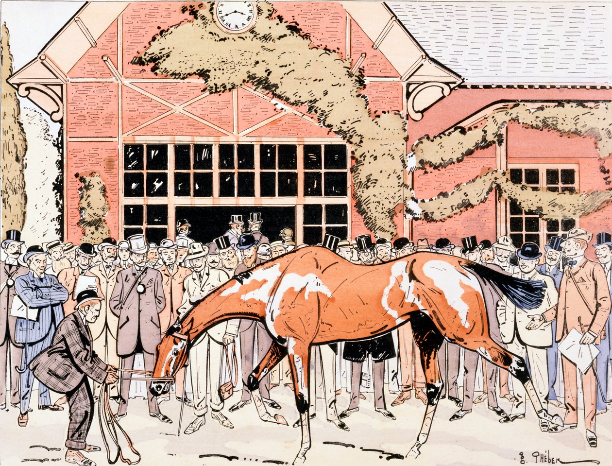 Viendo el caballo de carreras en el paddock, c.1905 de E. Thelem