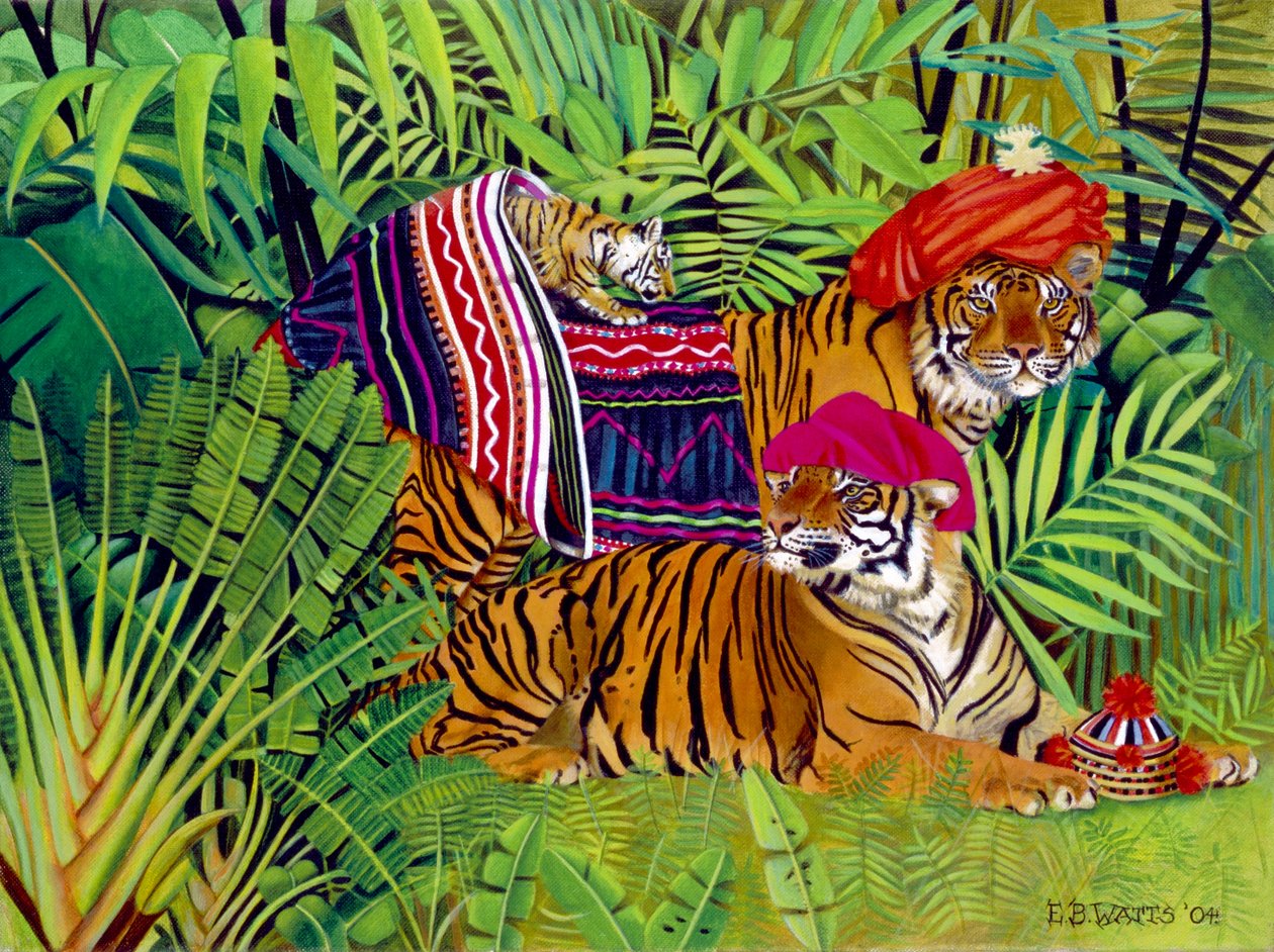 Familia de Tigres con Ropa Tailandesa, 2004 de E.B. Watts