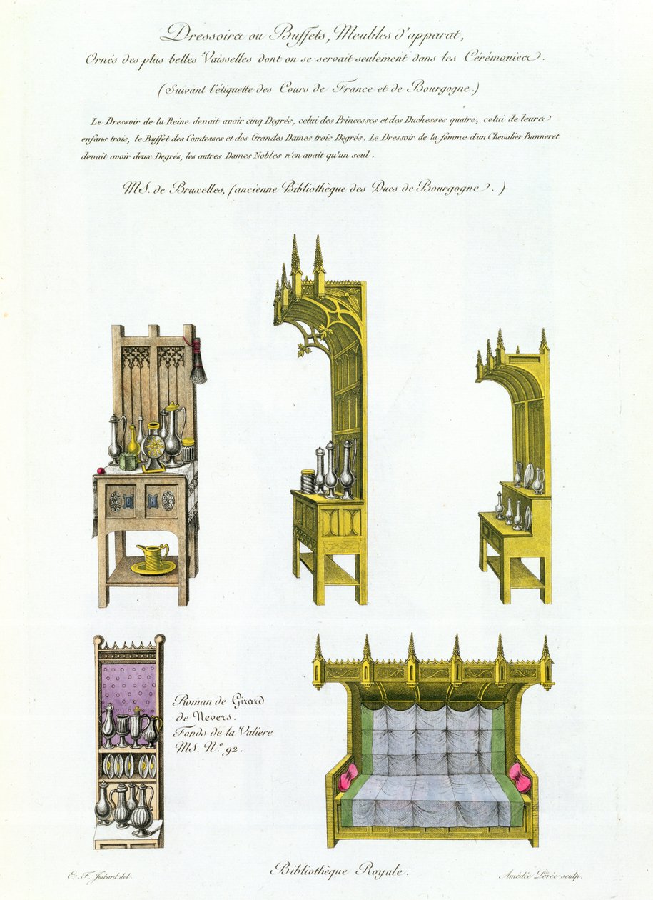 Muebles franceses y borgoñones del siglo XV, de Monuments Francais, litografía de Amedee Peree, 1839 de E.F. Imbard