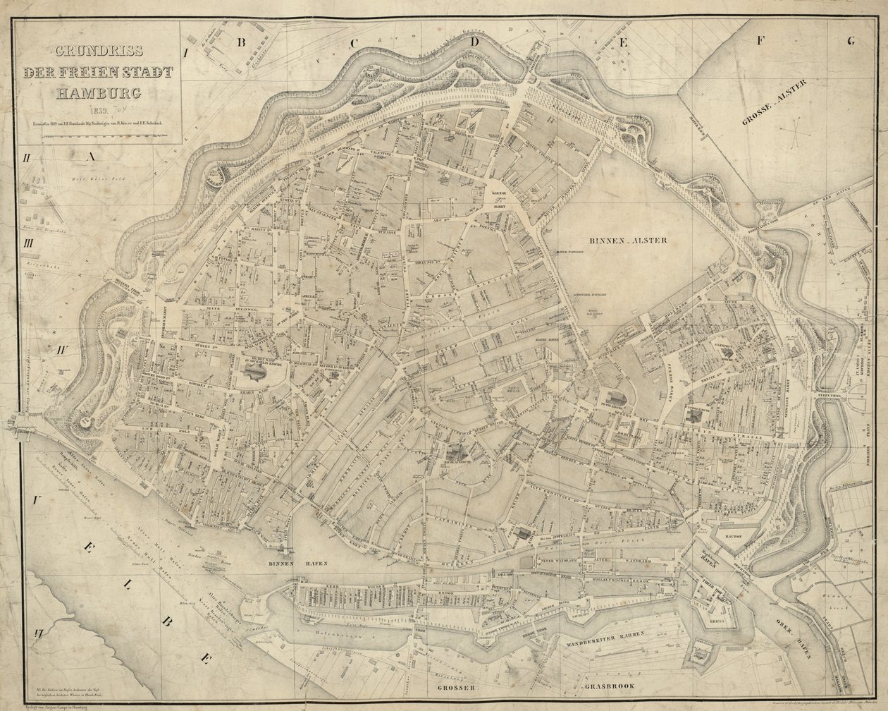 El mapa fue publicado en (1839) y muestra Hamburgo de E.F. m.fl. Bernhardt