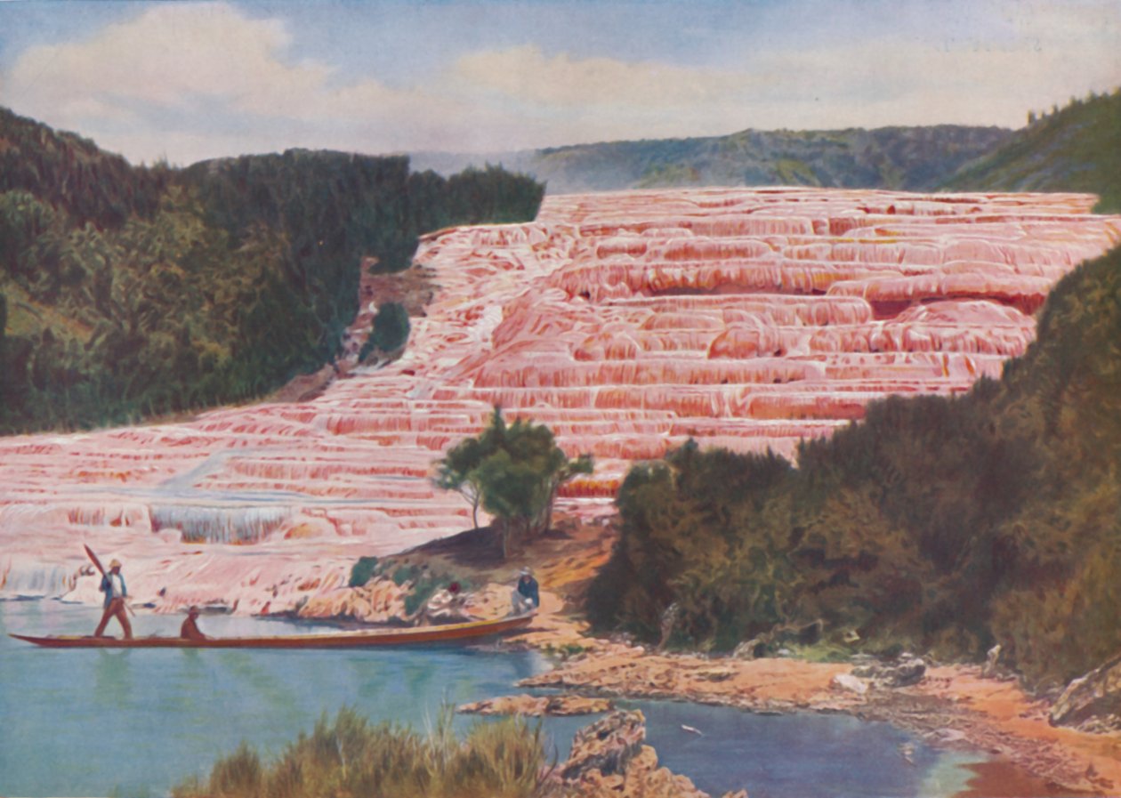 Belleza sonrojada de las terrazas rosadas de Nueva Zelanda antes de su destrucción total, c1935 de ENA