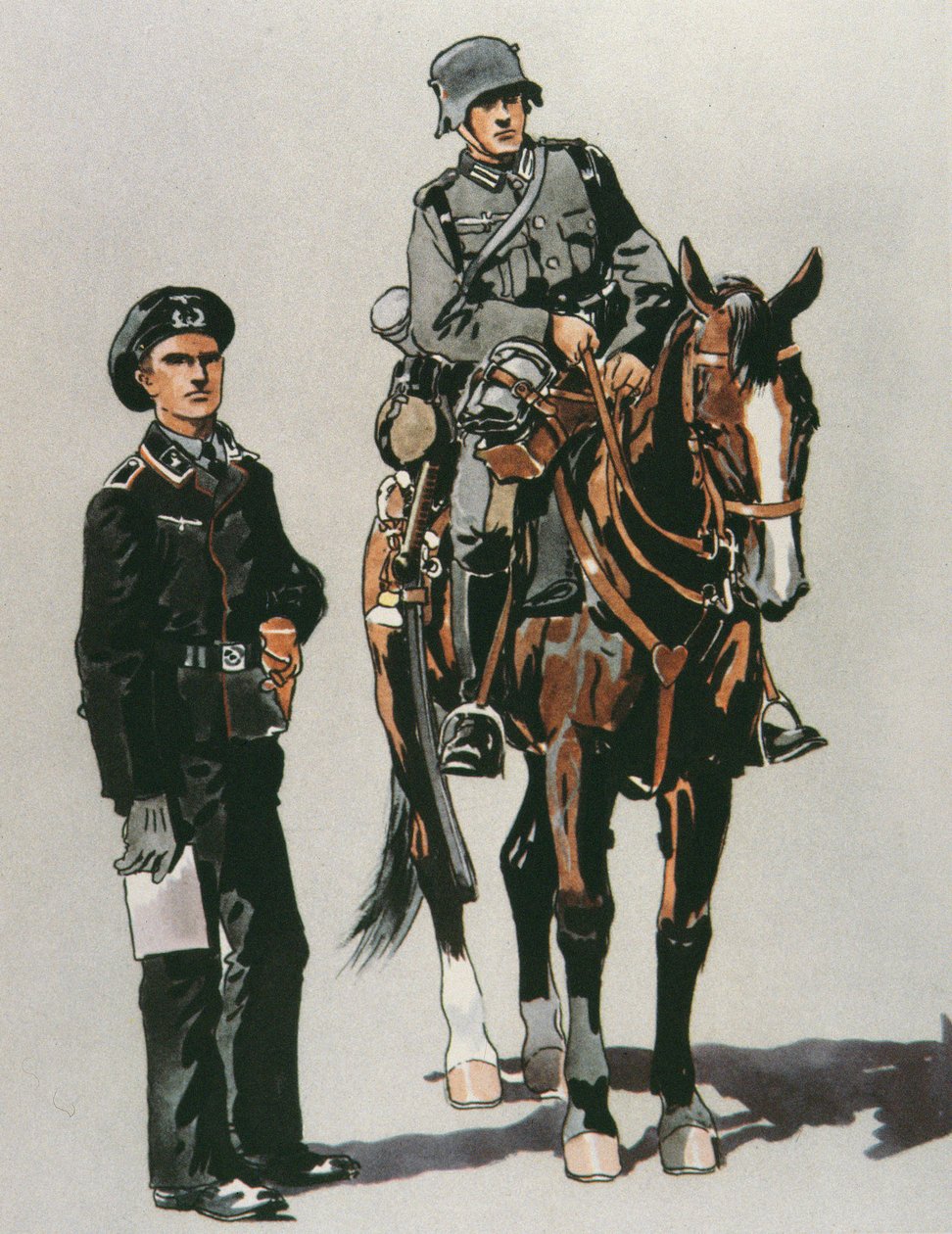 Oficial de tanque y soldado montado del ejército alemán de E. (after) Dobrich