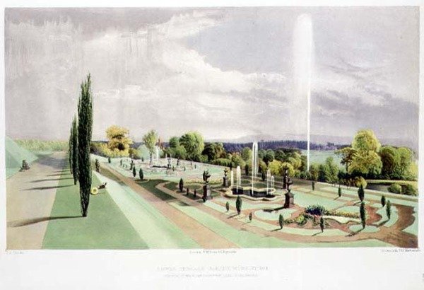 Jardín de la Terraza Inferior, Worsley Hall, pub. por Thomas McLean de E. Adveno Brooke