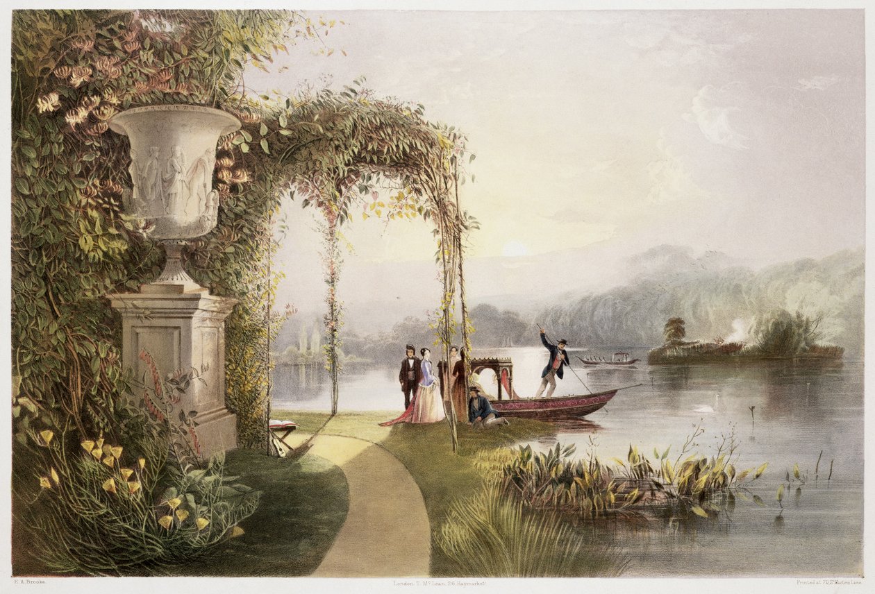 El lago, jardines de Trentham Hall, de 