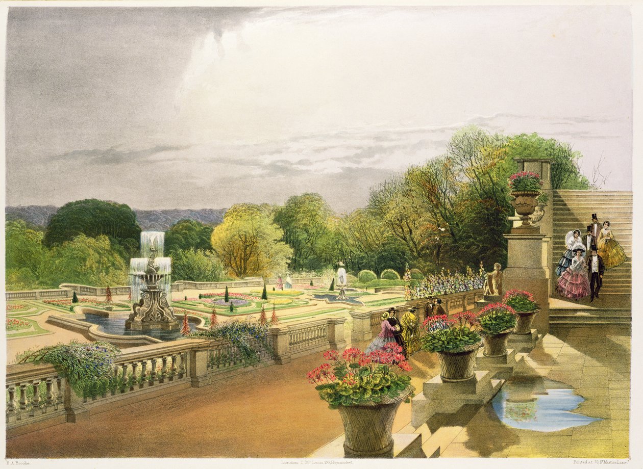 El parterre, Harewood House cerca de Leeds, publicado por Thomas McLean de E. Adveno Brooke