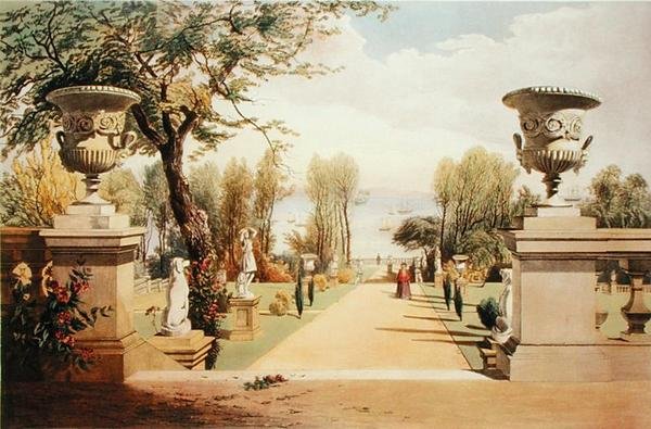 Vista en los jardines, Westfield House, Isla de Wight, de 