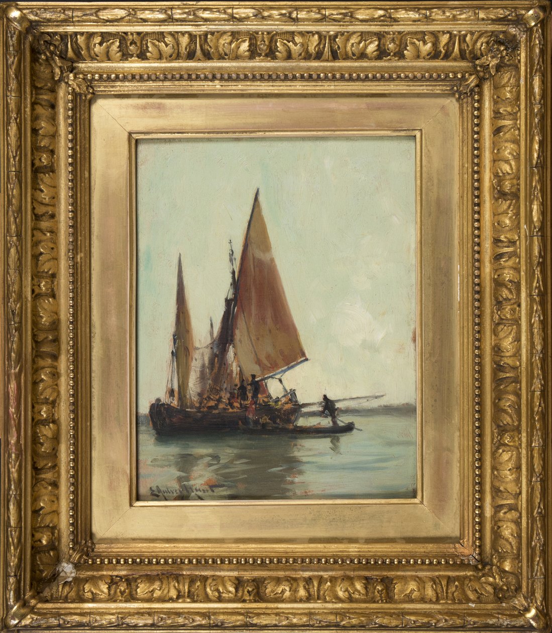 Barca veneciana en la laguna de E. Aubrey Hunt