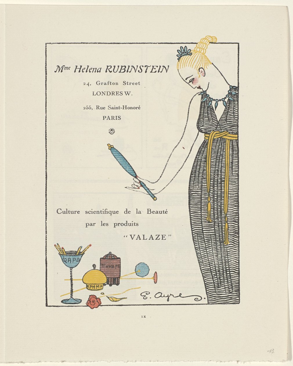 Gazette du Bon Ton, 1914 - No. 6, pág. IX: Publicidad Helena Rubinstein (título sobre objeto) de E. Ayres