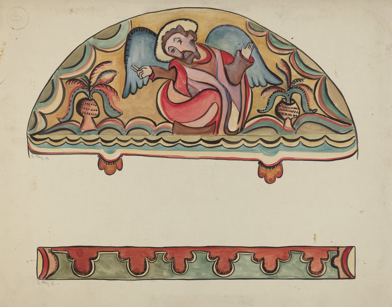 Luneta y detalle del altar de la iglesia en Sanctuario, Chimayo de E. Boyd