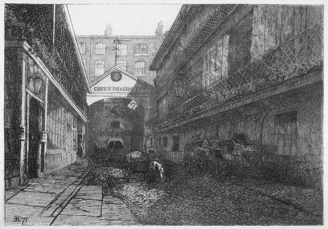 La Posada del Dragón Verde, Bishopsgate, Ciudad de Londres, 1871 de E Edwards
