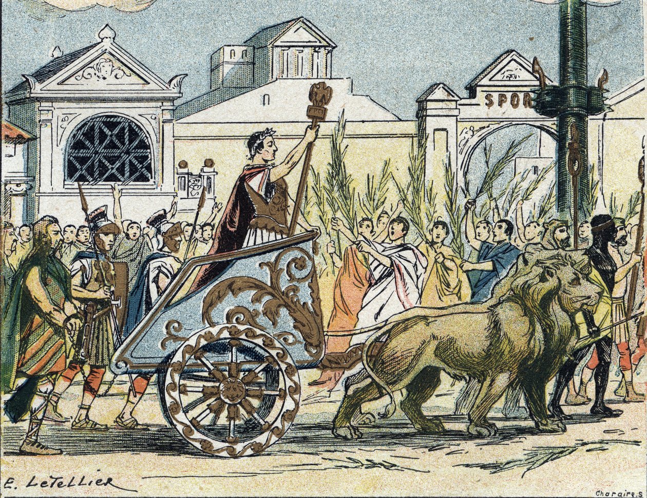 El cortejo triunfal de Julio César (Giulio Cesare o Cayo Julio César) político y escritor romano de E. Letellier