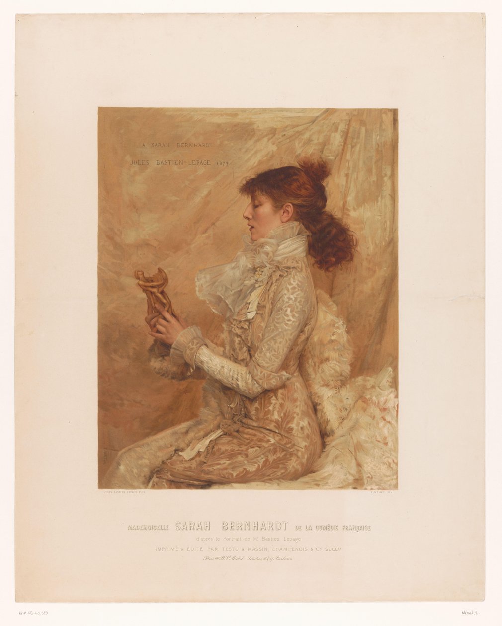 Retrato de Sarah Bernhardt Mademoiselle Sarah Bernhardt de la comedia francesa (título sobre objeto) de E. Mémet