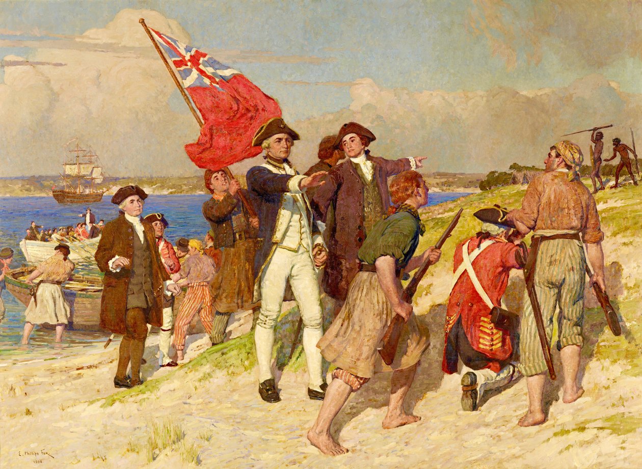 Desembarco del teniente James Cook en Botany Bay, 29 de abril de 1770 (pintura de E Phillips Fox) de E. Phillips Fox