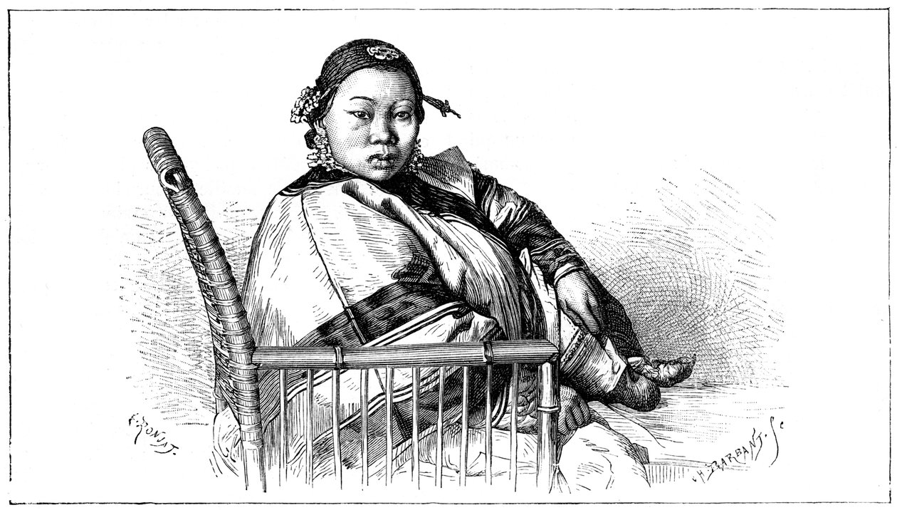 Mujer con pies vendados, China, siglo XIX de Etienne Antoine Eugene Ronjat