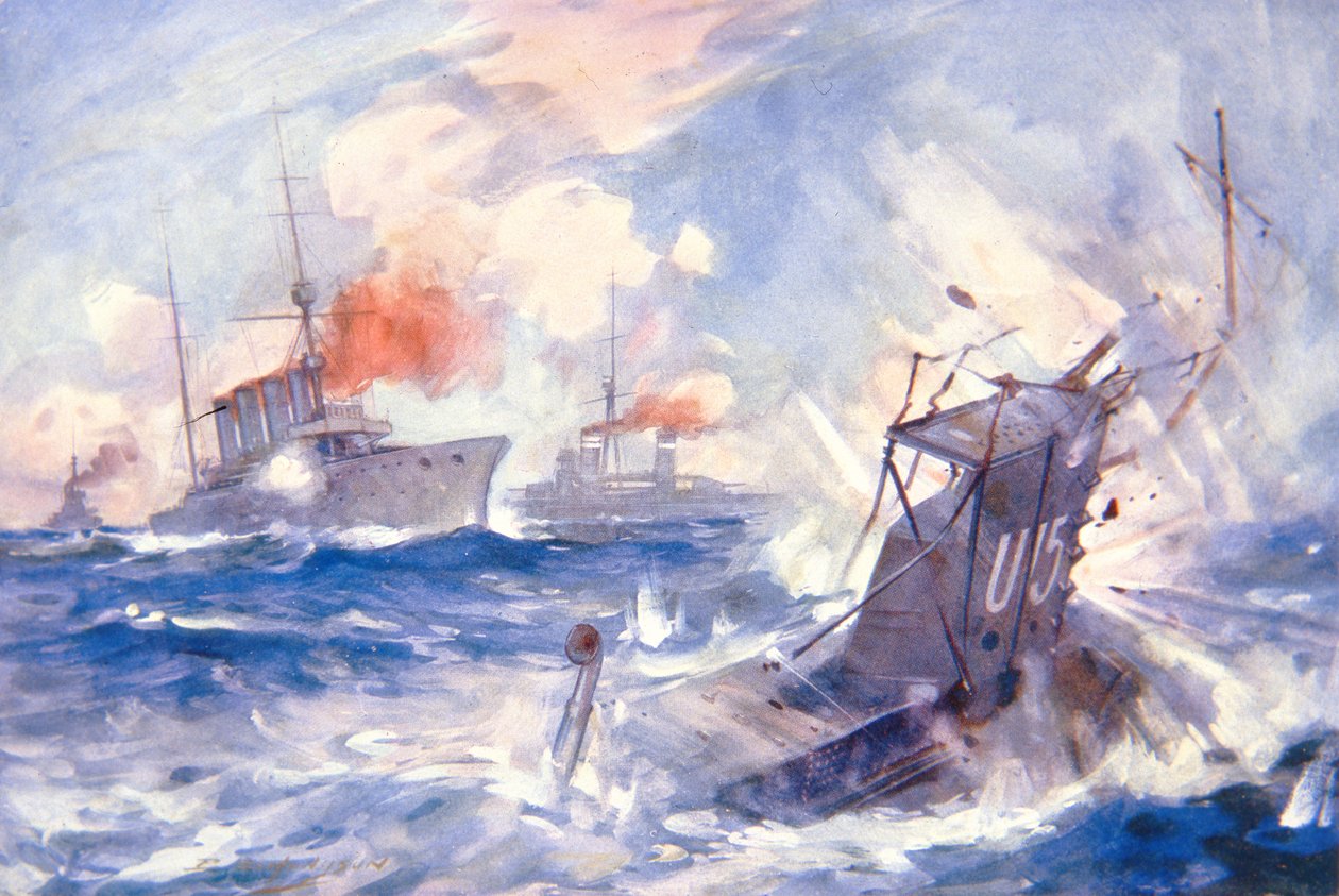 El hundimiento del submarino alemán U15 por el HMS Birmingham de E. S. (after) Hodgson