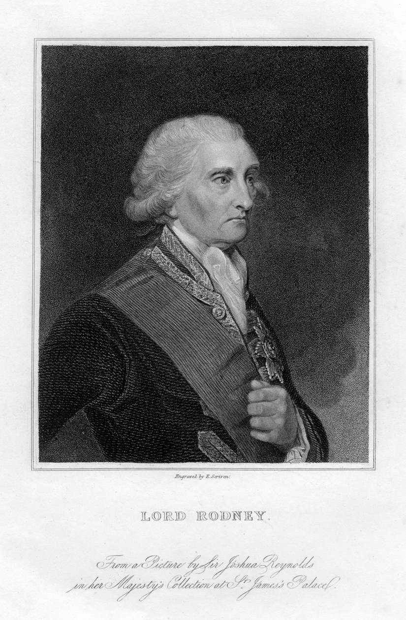 Almirante George Brydges Rodney 1719-1792, 1er Barón Rodney, siglo XIX de E. Scriven