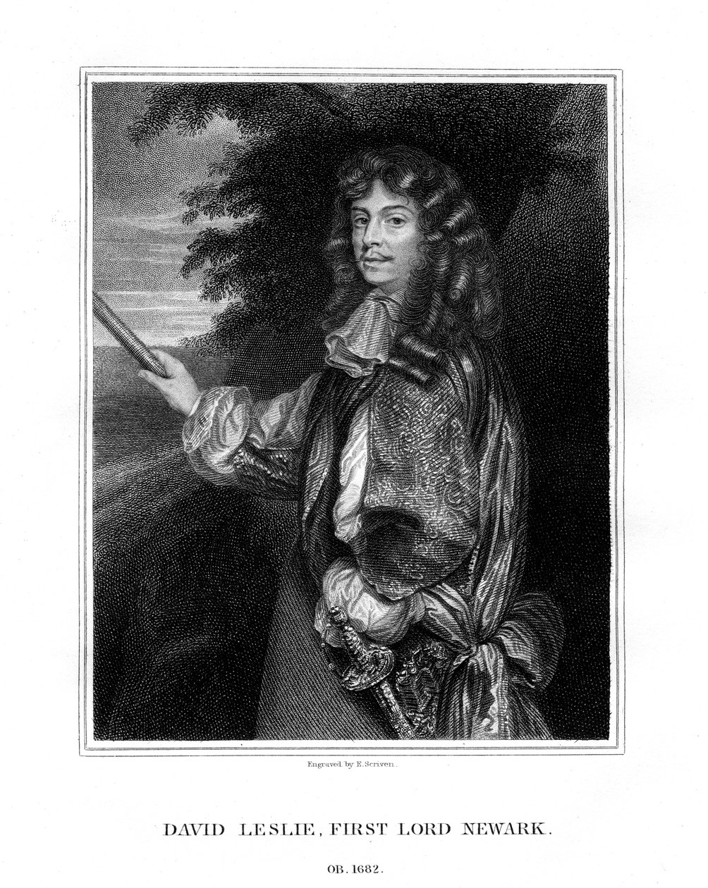 David Leslie, Lord Newark, oficial de caballería escocés, 1827 de E. Scriven