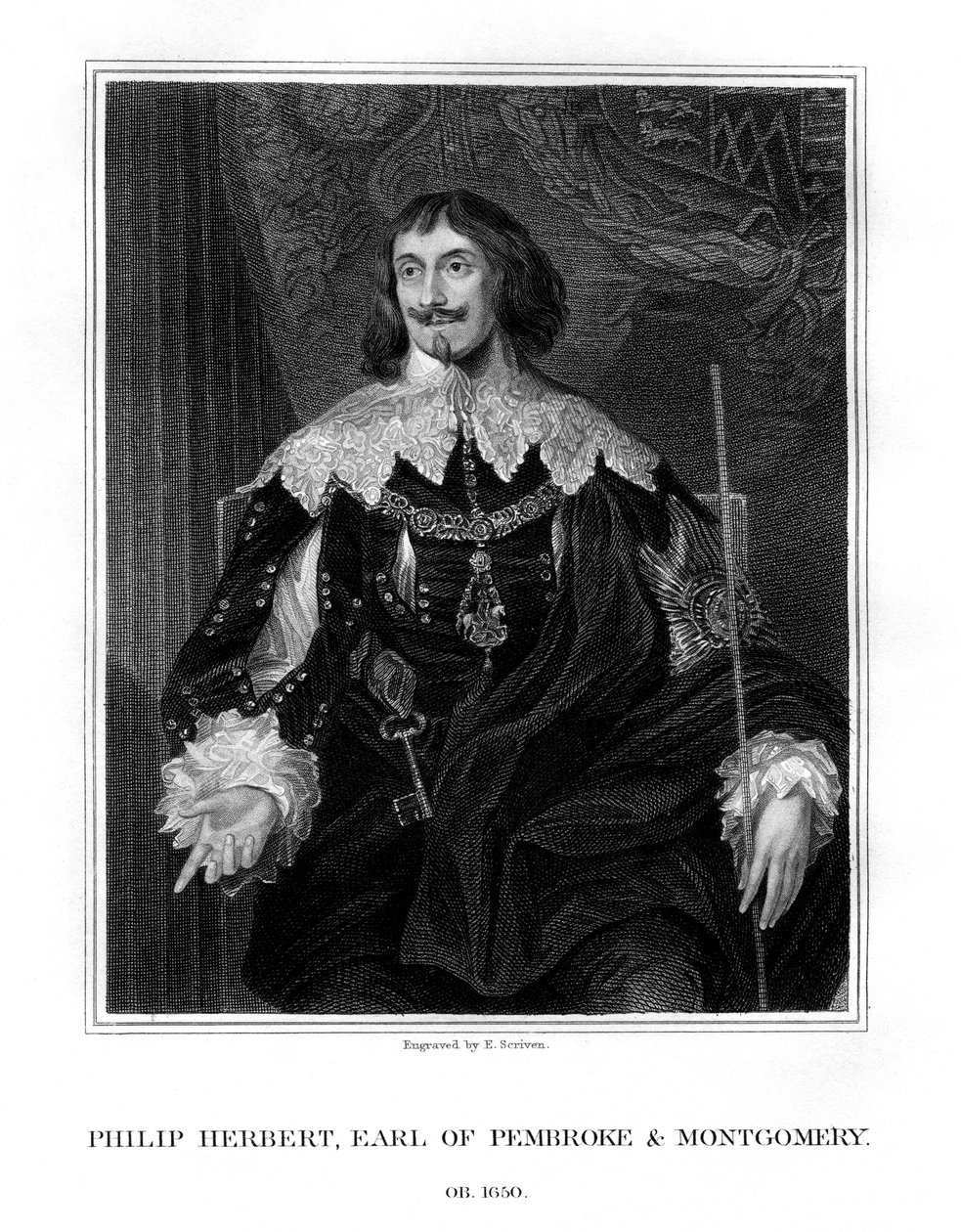 Philip Herbert, IV Conde de Pembroke, cortesano y político, 1828 de E. Scriven