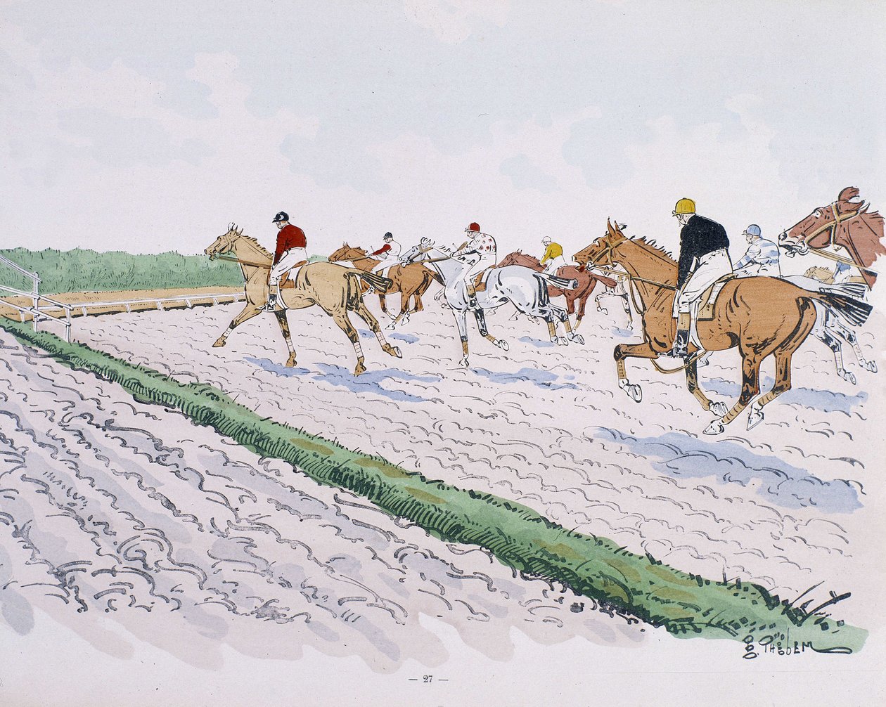 Carreras de caballos - dibujo por Thelem de E. Thelem