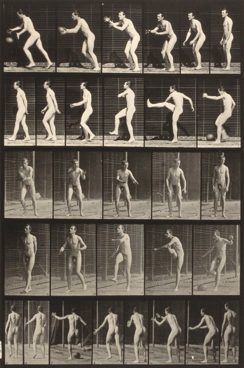 Locomoción animal (lámina 300) (Hombre pateando una pelota) de Eadweard Muybridge