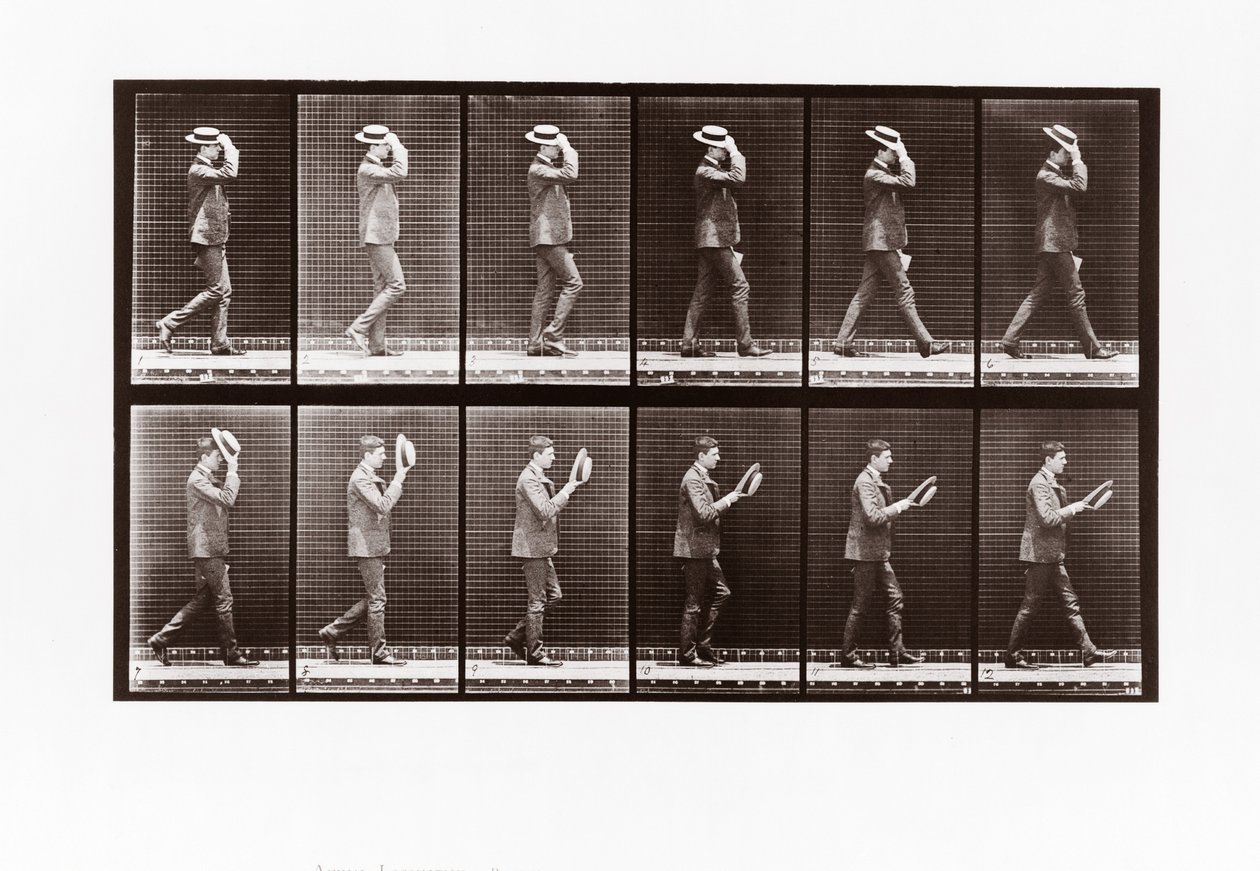 Hombre quitándose el sombrero, Placa 44 de Animal Locomotion de Eadweard Muybridge