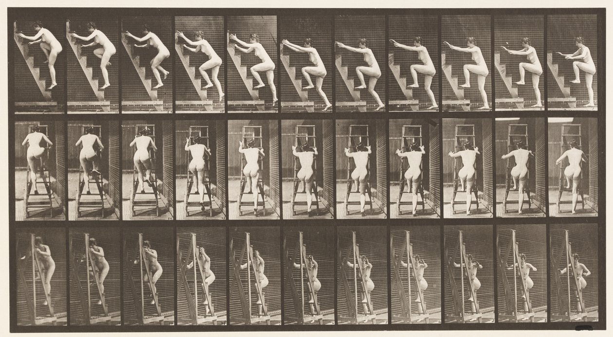 Placa 110. Ascendiendo escalera de mano, dos escalones a la vez de Eadweard Muybridge