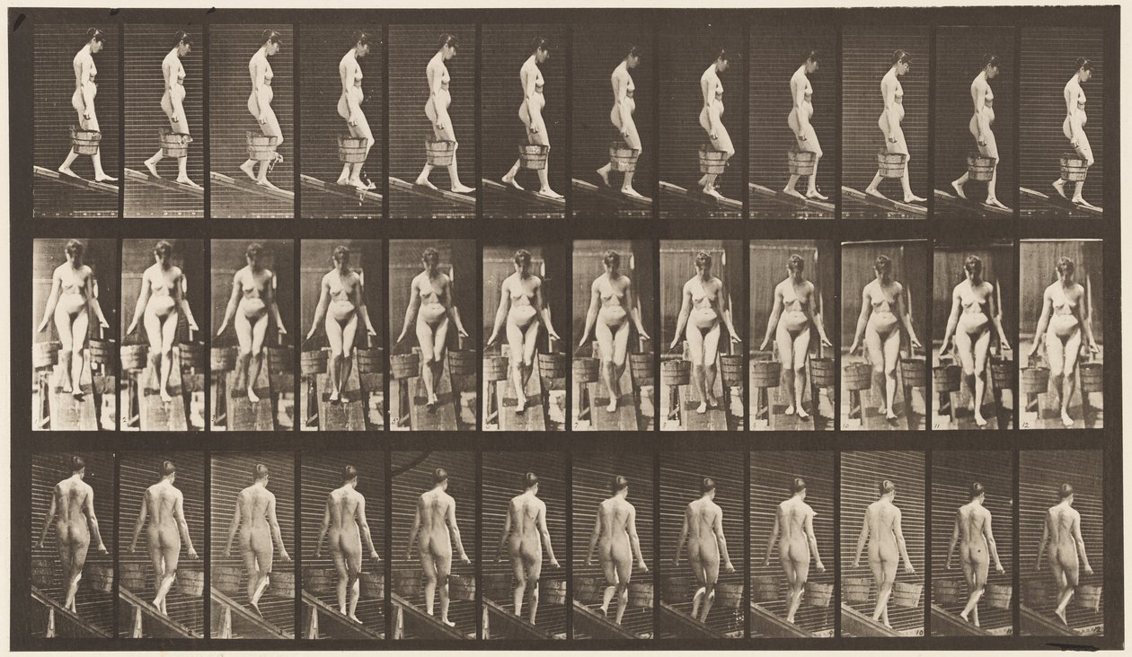Placa 121. Bajando una pendiente, cubo de agua en cada mano de Eadweard Muybridge