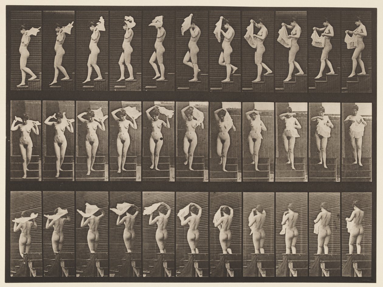 Placa 133. Bajando escaleras, lanzando un pañuelo sobre los hombros de Eadweard Muybridge