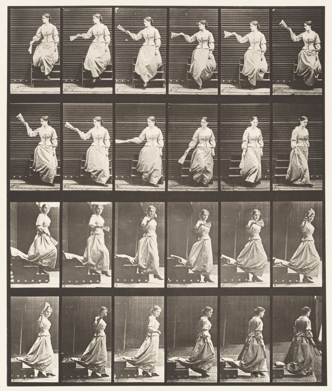 Placa 140. Bajando Escaleras Mirando Alrededor y Abanicándose de Eadweard Muybridge