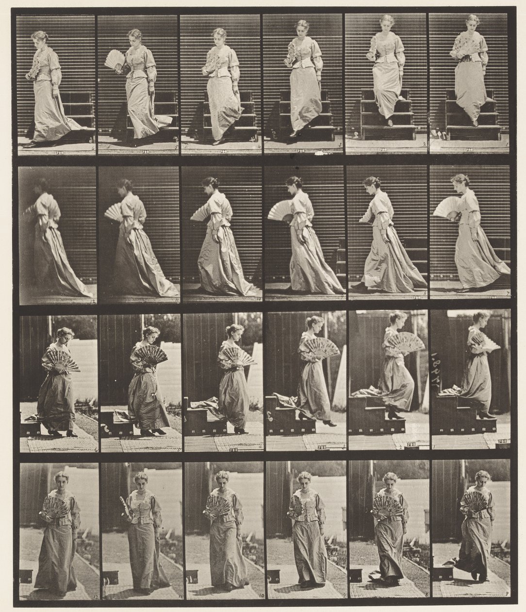 Placa 141. Bajando Escaleras y Abanicándose de Eadweard Muybridge