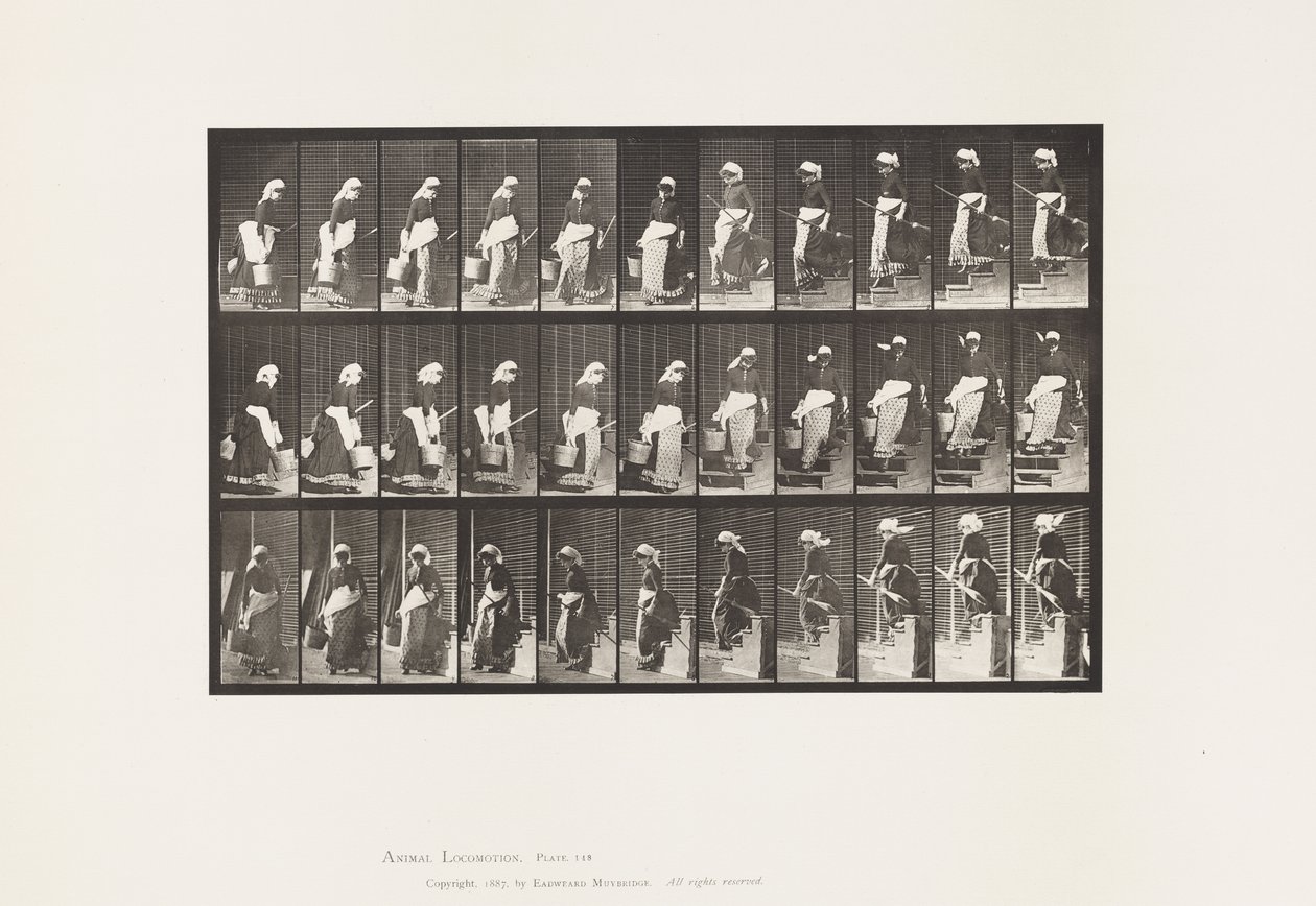 Placa 148. Bajando escaleras, girando llevando un cubo de agua de Eadweard Muybridge