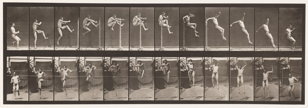 Placa 152. Saltando; Salto alto en línea recta de Eadweard Muybridge
