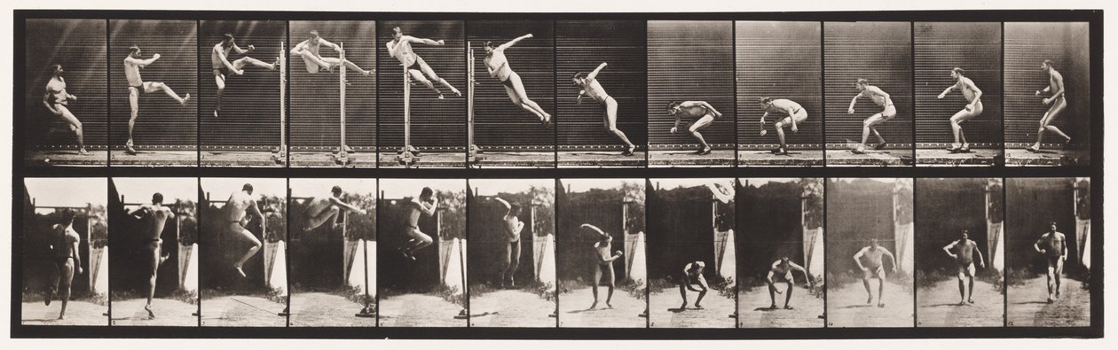 Placa 158. Saltando; Salto Alto con Giro Corriendo (Zapatos) de Eadweard Muybridge