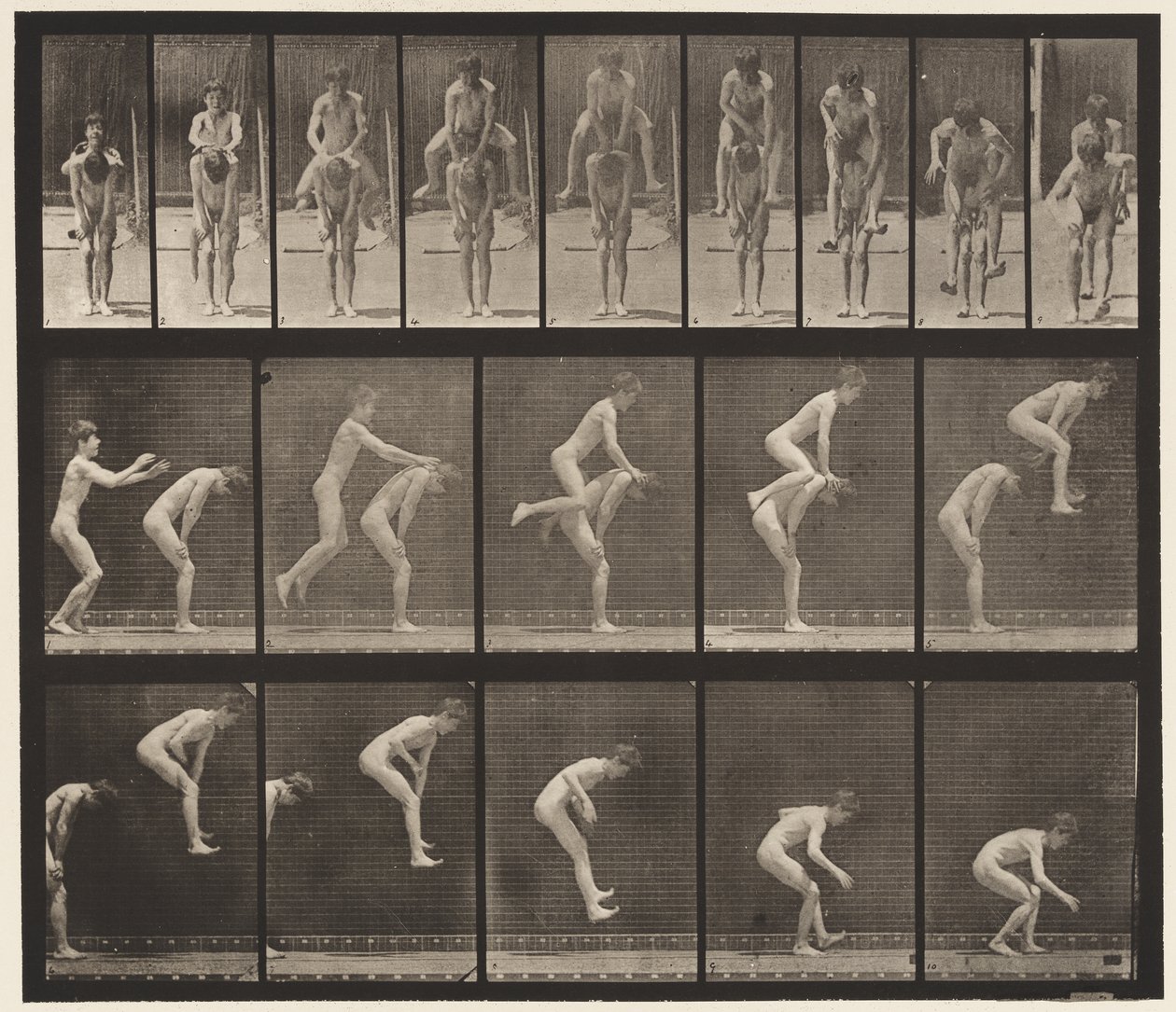 Placa 167. Saltando; Sobre la espalda de un niño (Salto de rana) de Eadweard Muybridge