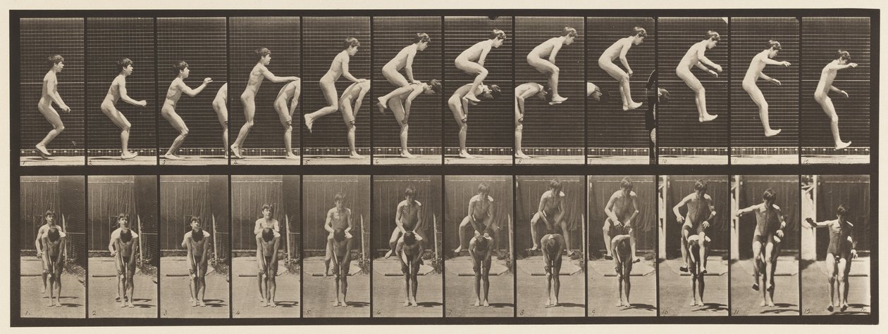 Placa 168. Saltando; Sobre la espalda de un niño (Salto de rana) de Eadweard Muybridge