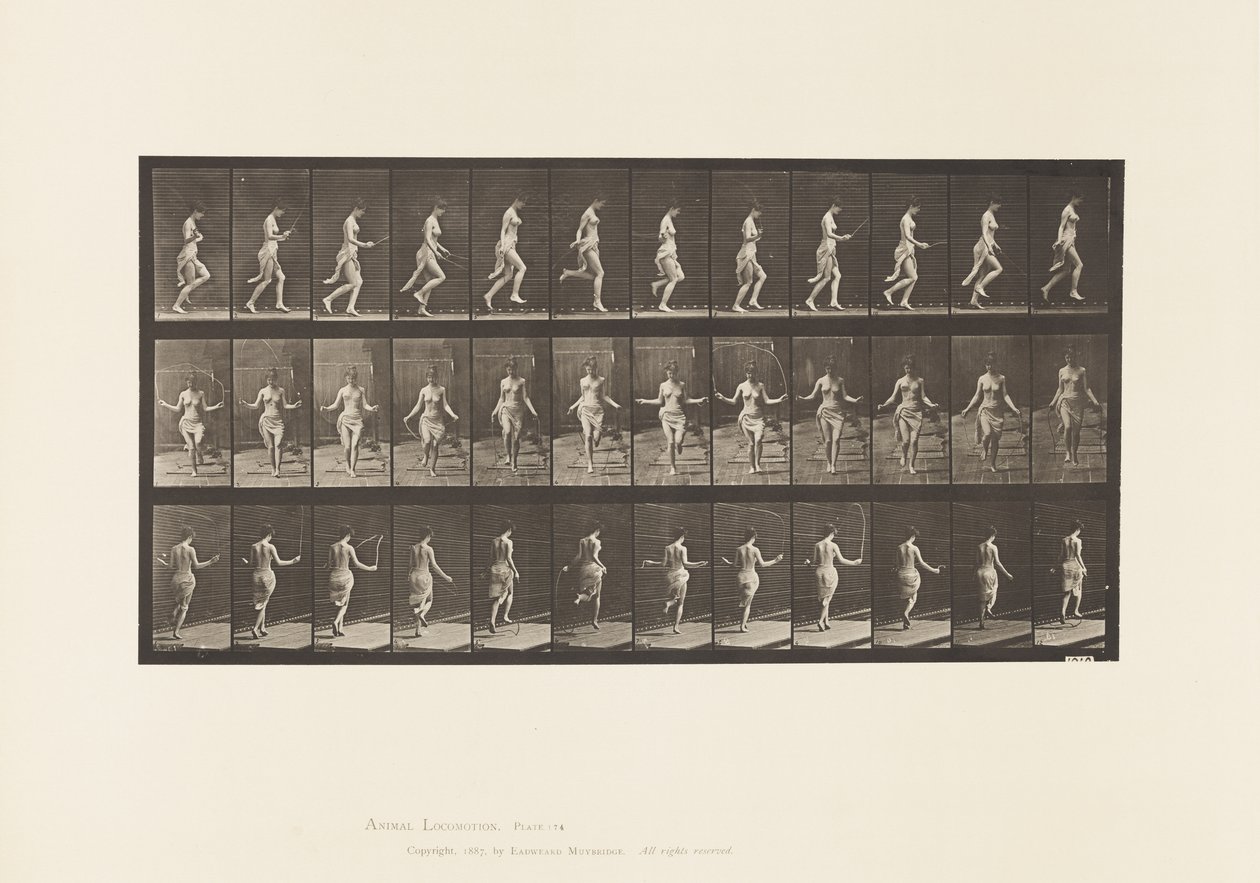 Placa 174. Corriendo y saltando con cuerda de saltar, 1885 de Eadweard Muybridge