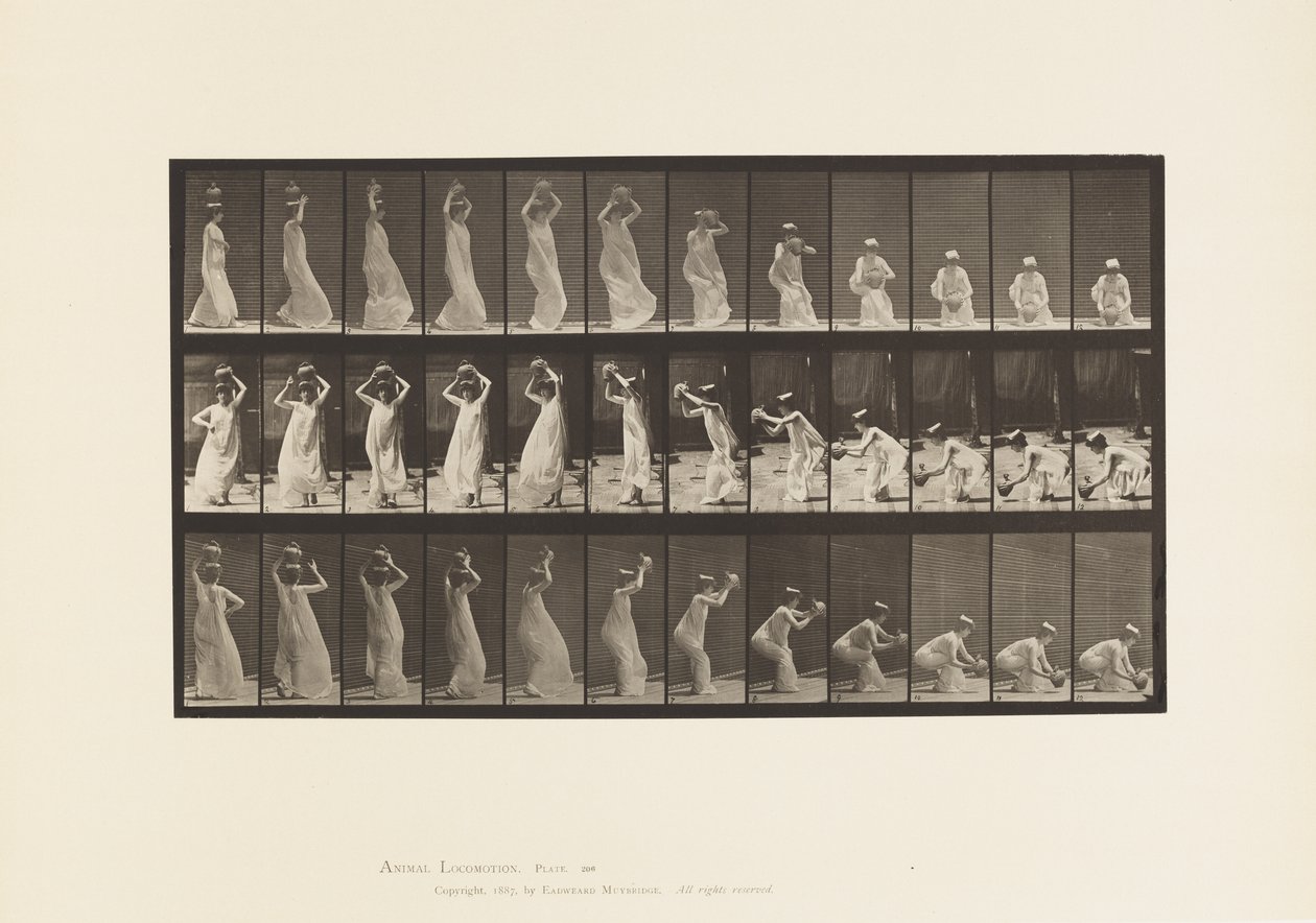 Placa 206. Llevando una Jarra de Agua en la Cabeza, Girando y Colocándola de Eadweard Muybridge