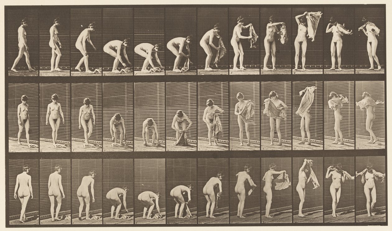 Placa 227. Levantando tela del suelo, 1872-1885 de Eadweard Muybridge