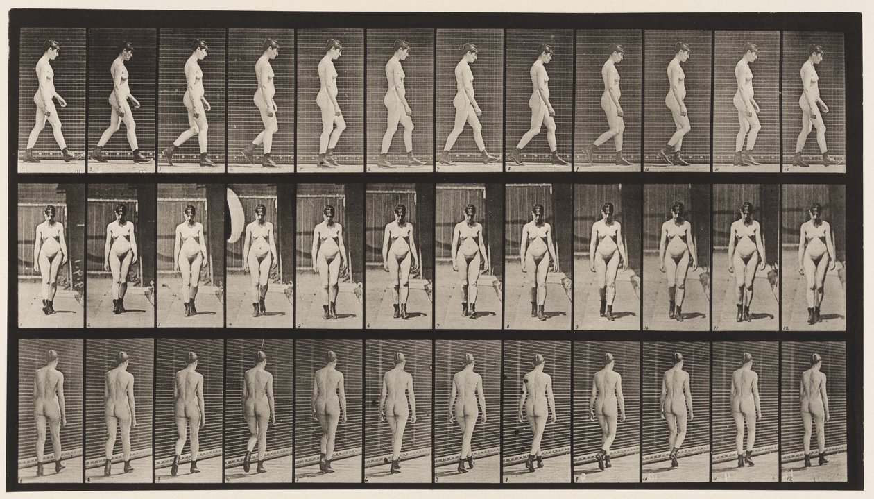 Placa 22. Caminando, con botas de tacón alto de Eadweard Muybridge