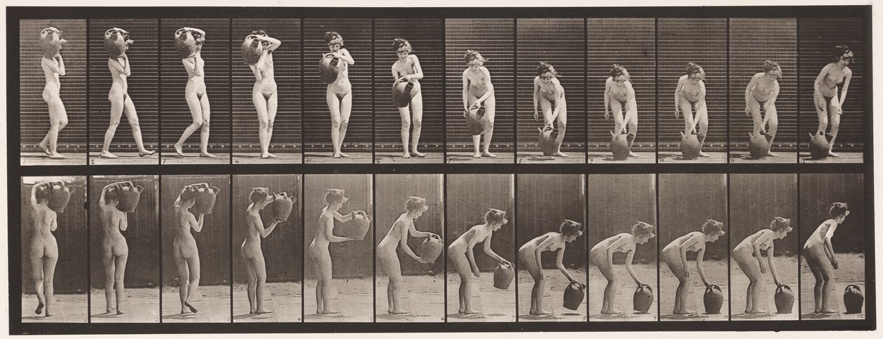 Placa 235. Girando y removiendo jarra de agua del hombro al suelo, 1872-1885 de Eadweard Muybridge