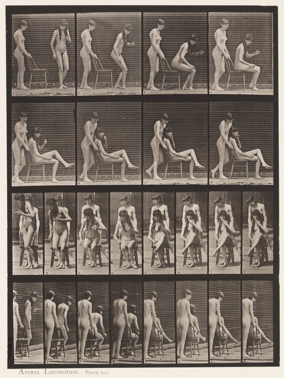 Placa 239. Dos modelos; uno de pie, el otro sentado, cruzando las piernas de Eadweard Muybridge