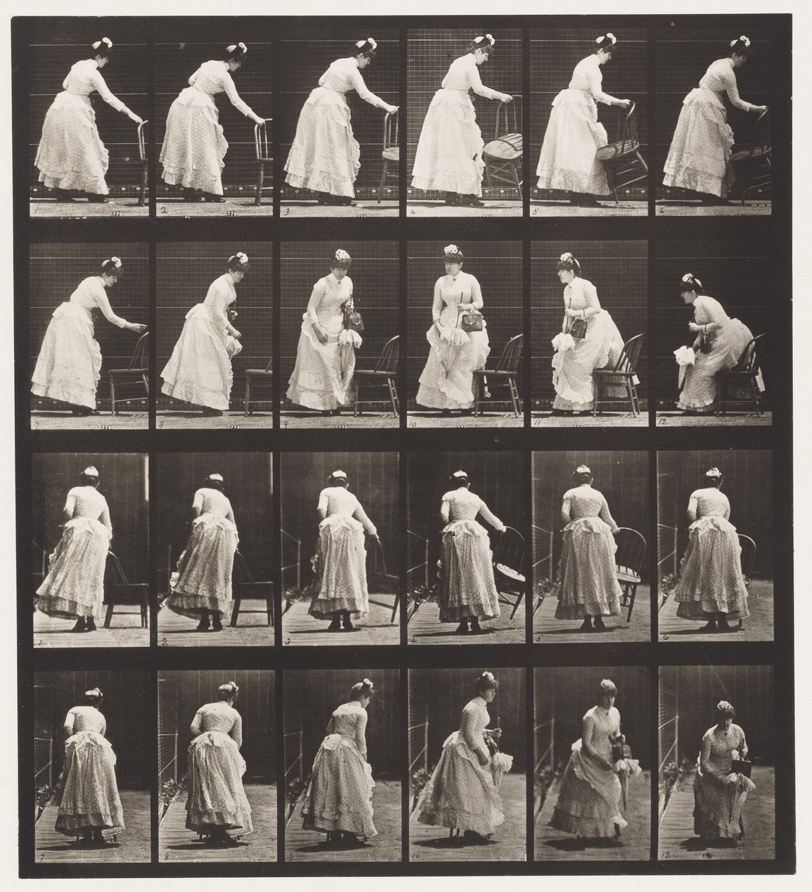 Placa 243. Colocando Silla, Sentándose y Abanicándose de Eadweard Muybridge