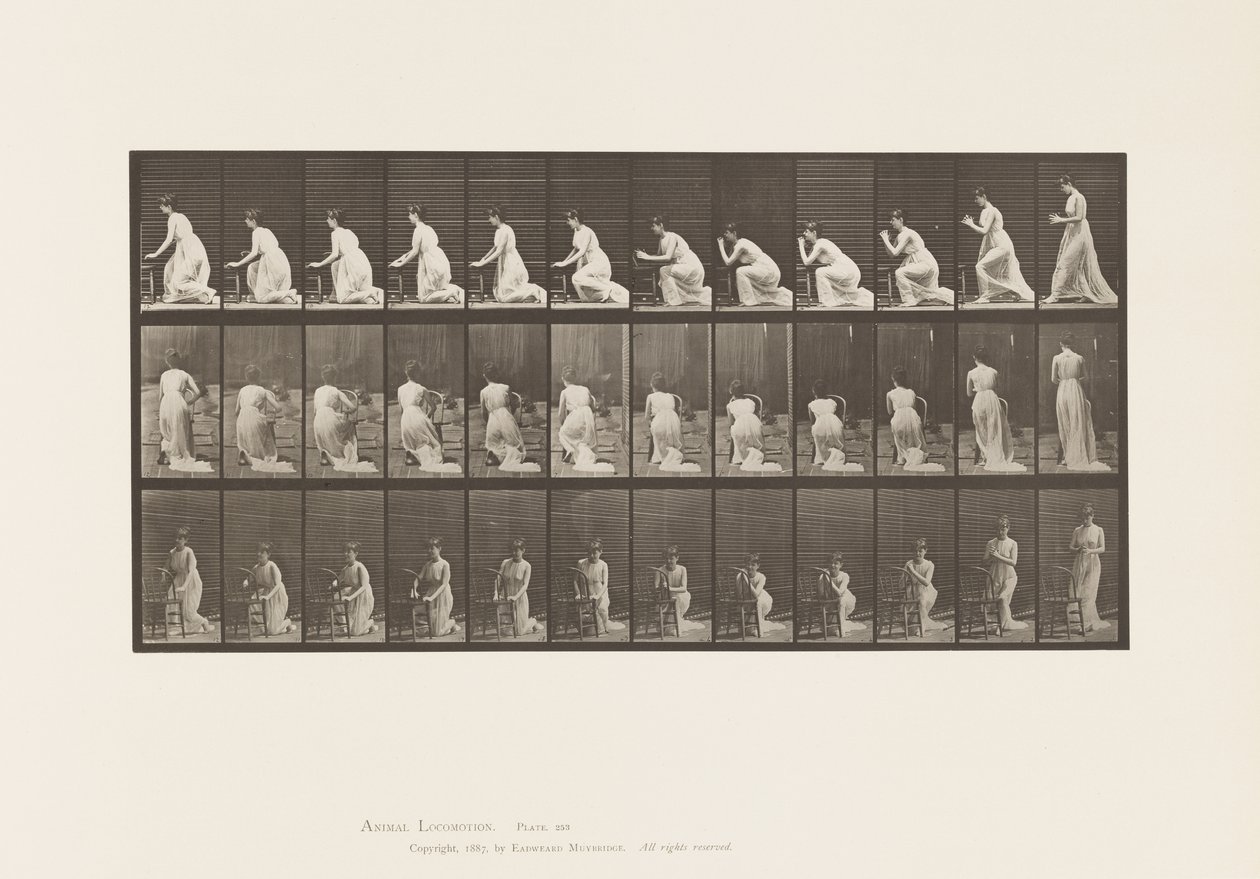 Placa 253. Arrodillado con los Codos en la Silla, Manos Juntas, 1885 de Eadweard Muybridge