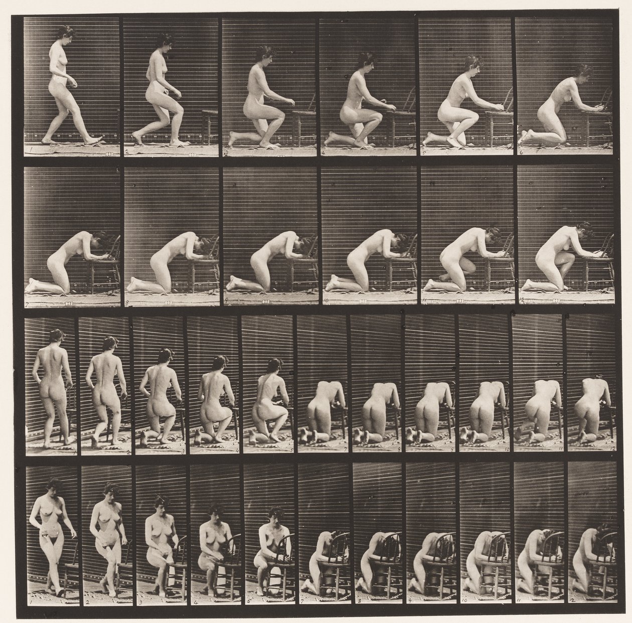 Placa 254. Arrodillándose, codos en la silla, manos entrelazadas de Eadweard Muybridge