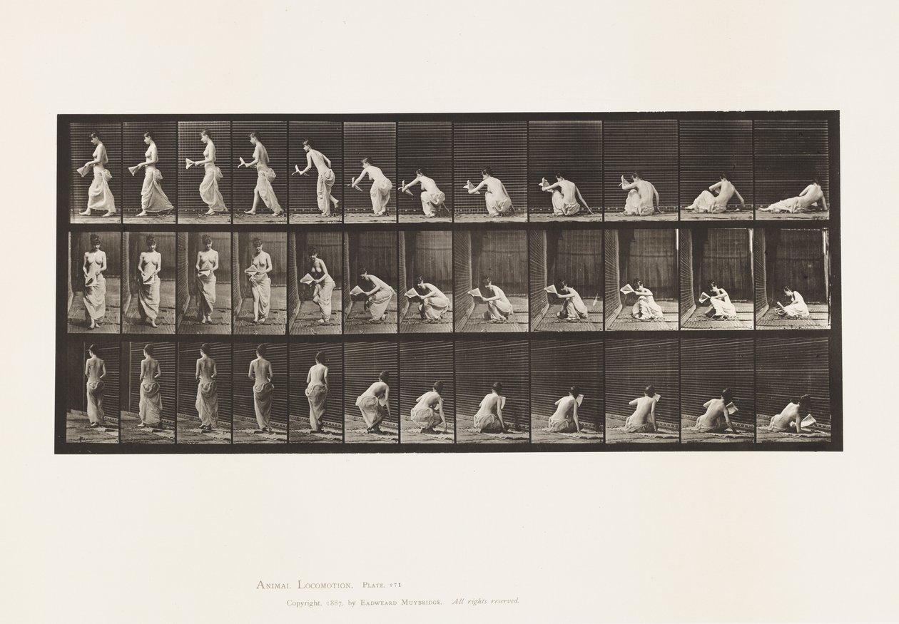 Placa 271. Levantándose del suelo con un papel en la mano izquierda de Eadweard Muybridge